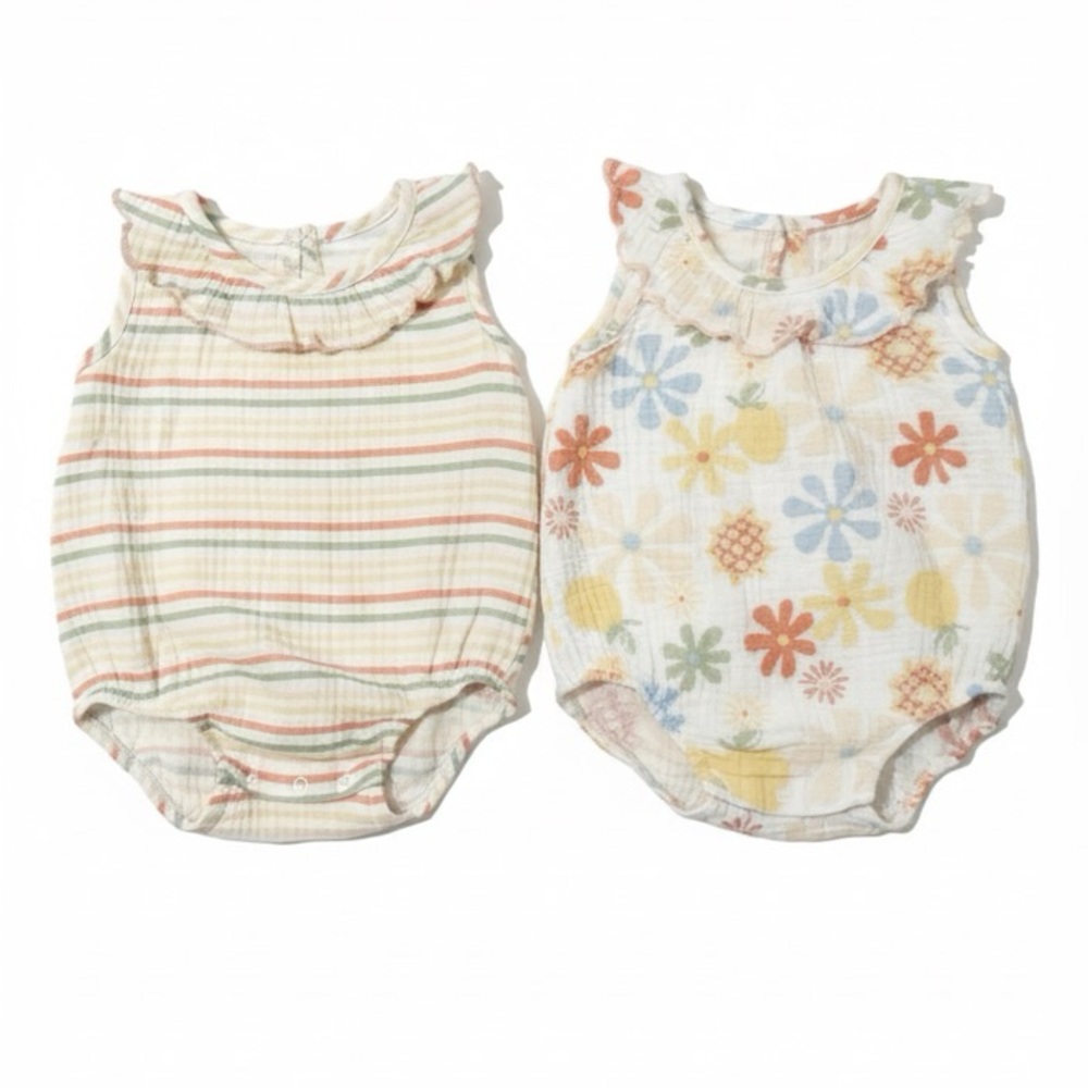 Chickpea Pair of Striped and Floral Summer Baby Rompers